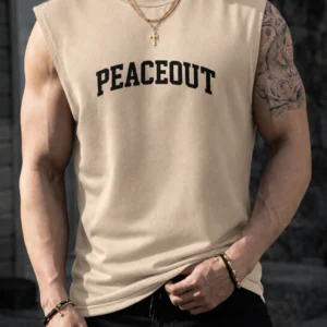 Jump Cuts Men Typography Round Neck Cotton Blend Beige T-Shirt